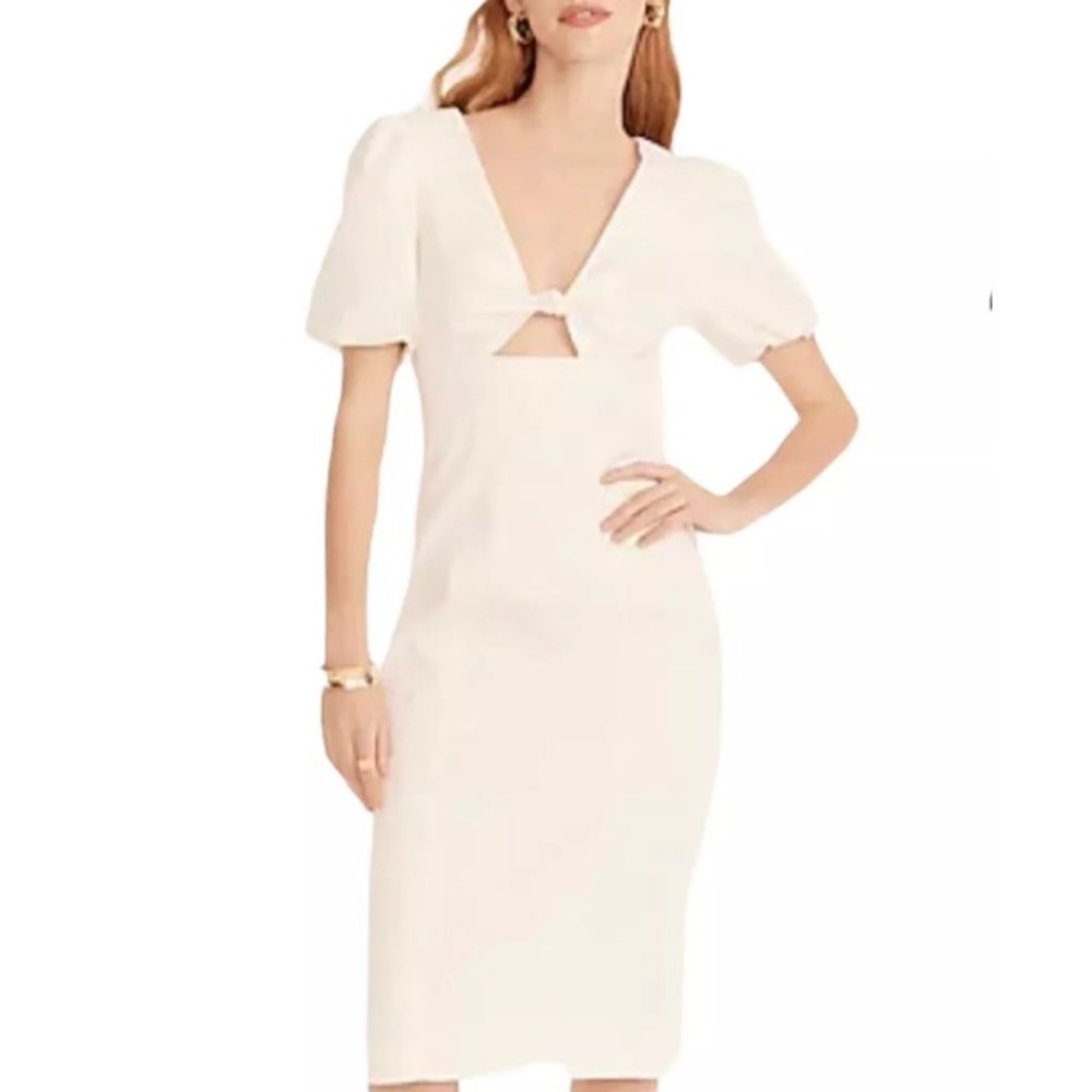 J Crew Collection Dress Cut Out Puff Sleeve Cotton Twill Slit Ivory Sz 24 NWT